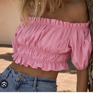 Zara stretch poplin top in pink